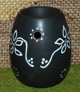 GS-1412 - Duftlampe aus Keramik - schwarz mit weißen Ornamenten - handbemalt - Bild 1 von 1