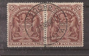 RHODESIA 1898-1908 £2 marrone sg91 coppia vfu - Foto 1 di 2