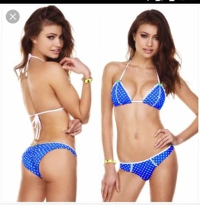 NUEVO GENUINO BEACH BUNNY HAUTE LUNARES AZUL PEQUEÑO CONJUNTO GRANDE - Imagen 1 de 4