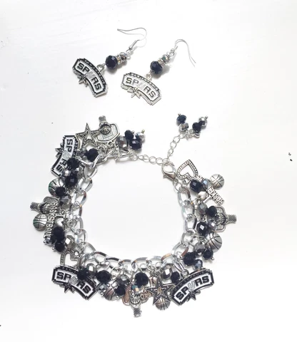 San Antonio Spurs Jewelry - Chunky Charm Bracelet And Earrings Cover