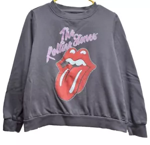 Rolling Stones Grey Crop Top Sweatshirt Medium Tongue Pink. - Picture 1 of 7