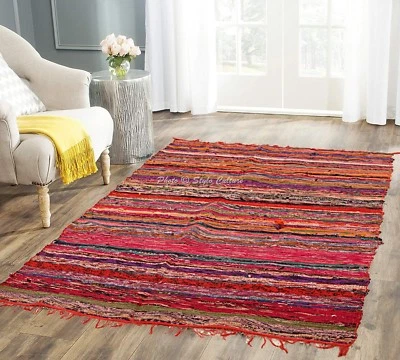 Alfombra Chindi Tejida a Mano Dhurrie Alfombra Cabecera/Cocina/Yoga Corredor Algodón Reciclado Foto 1 de 4