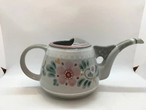 Vintage Porta Celi Spain Plant Watering Jug / Pitcher ~ Gray with Pink Flowers - Picture 1 of 10