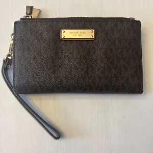 Michael Kors Jet Set Double Zip Wristlet Phone Wallet - Brown - Picture 1 of 11