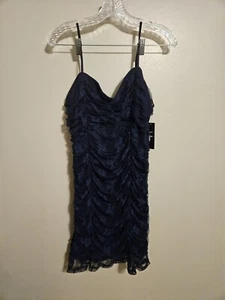 Lulus Enchantress Lace Ruched Cocktail Mini Dress Navy Blue Cocktail Size XL - Picture 1 of 6