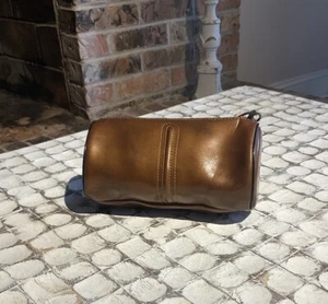 Vintage Rolfs Brown Barrel Carry Case Toiletry Bag Brown Leather - Picture 1 of 6