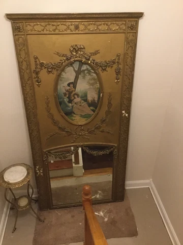 Antique Louis XV French Trumeau Ornate Gilded Mirror Wall Oil Painting Cover