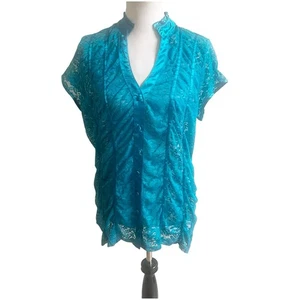 Blusa con botones de manga corta ribete de encaje y satén Lane Bryant Y2K 18/20 - Imagen 1 de 10