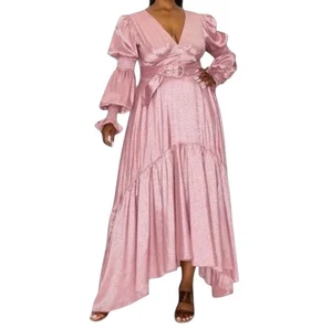 Rosevelvet Pink Satin High-Low Maxi Dress w/ Belt – Size Large – NWT - Imagen 1 de 7