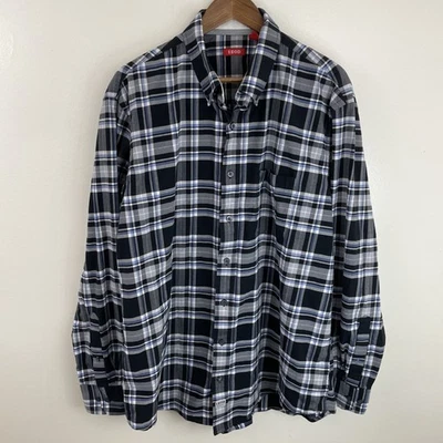 IZOD Shirt Mens XLT Tall XL Black Plaid Long Sleeve Button Down Casual Classic - Image 1 of 4