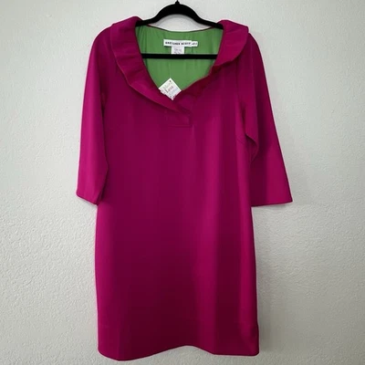 NWT Gretchen Scott Hot Pink Ruffle Neck Long Sleeve Mini Dress Womens Size Large - Image 1 of 4