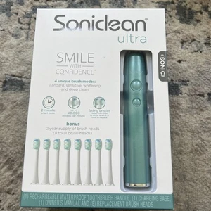(Nuevo) Cepillo de dientes ultra recargable Soniclean + 8 cabezales de cepillo color verde azulado - Imagen 1 de 8