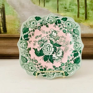 THE SPODE ARCHIVE COLLECTION "BRITISH FLOWERS-POPPY" Plato 9" Cuadrado Rosa Verde - Imagen 1 de 13