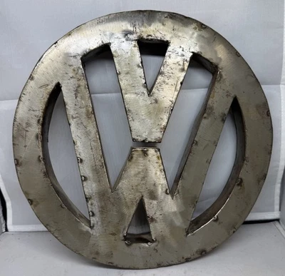 VINTAGE HANDMADE METAL VOLKSWAGEN  VW WALL ART 12” DIAMETER ,MAN CAVE - Image 1 of 3