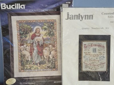 Lote Kits Punto de Cruz, Difícil de Encontrar Bucilla El Buen Pastor, Janlynn Diez Mandamientos Foto 1 de 4