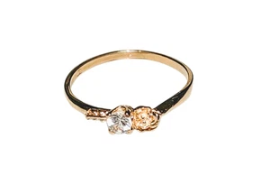 New 10k Stamped Solid Gold Ring with Rose and White Sapphire  - Picture 1 of 5