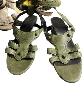 Balenciaga 40 Sandals Wedge Mid Heel Army Green Studded Gladiator Ankle Wrap - Picture 1 of 24