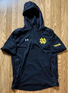 Notre Dame Football Team Issued Under Armour Hooded Jacket Size Large Black - Picture 1 of 5