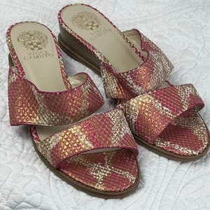 Vince Camuto Womens 9M Orange/Cream Snake Skin Print Slip On Wedge Summer Heel - Picture 1 of 10