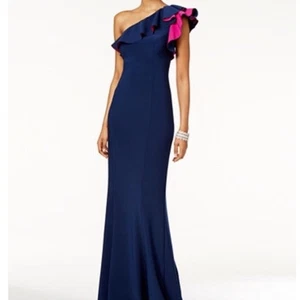 NUEVO XSCAPE Vestido Un Hombro Maxi Formal Volantes Noche Fiesta Azul Rosa 12 - Imagen 1 de 13
