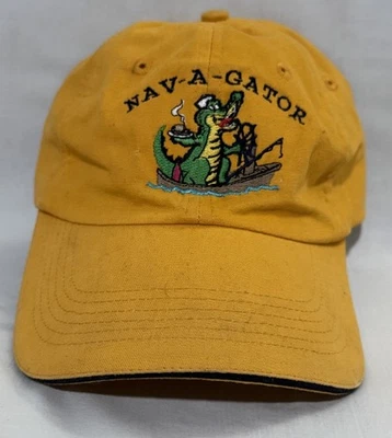 Chapéu amarelo Nav-A-Gator Strapback Florida barco capitão água oceano lona em excelente estado usado - Imagem 1 de 4