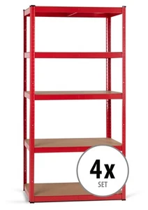 4 Scaffali Mensola Metallo Rosso 5 Ripani Scaffalature Legno Max 875Kg - Foto 1 di 11