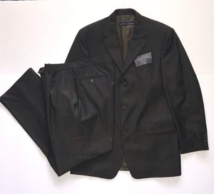 Tuta Tommy Hilfiger 100% lana vergine uomo 3 pezzi 40R marrone check made in Canada - Foto 1 di 24