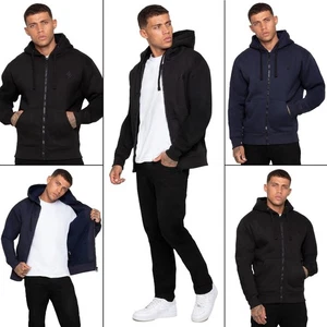 Enzo Mens Hoodie Heavyweight Borg Lined Fleece Full Zip Hooded Jacket - Picture 1 of 17