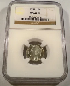 Moneda de diez centavos Roosevelt 1959 NGC MS67 FT BUEN TONO GRAN BRILLO 10c como nueva 67 ft antorcha completa - Imagen 1 de 8