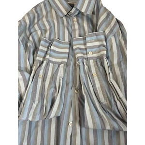 john varvatos Blue & White Stripped Dress Shirt Size Medium - Picture 1 of 4