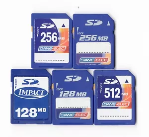 Lot Of 5x Dane-Elec / Impact 128MB 256MB 512MB MEGABYTE SD Camera Memory Cards - Picture 1 of 1