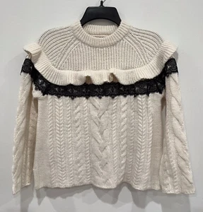 NEW ZARA GIRLS FANCY COLLECTION CABLE KNIT LACE TRIM SWEATER SIZE 11-12 $39.90 - Picture 1 of 10