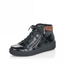 Rieker Antistress Ladies Black Zip Fur Lined Leopard Print Ankle Boots M6434