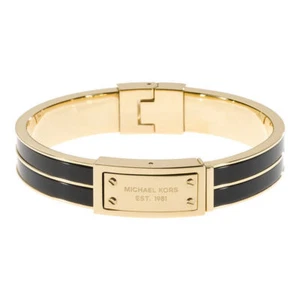 Michael Kors MKJ2350710 Women's Gold Stainless Steel Black Hinge Bangle Bracelet - Picture 1 of 1