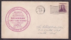 1933 OGLETHORPE Sc 726-4c SAVANNAH Chamber of Commerce 1st cachet (BB - Picture 1 of 1