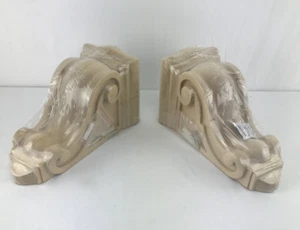 Soportes de mecha de madera enrollada (juego de 2) sujetalibros detalle tallado madera dura - Imagen 1 de 9