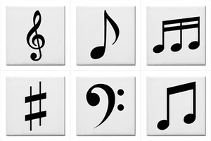 Ceramic Tile Music Notes Symbols Backsplash Tiles Set Of 6 - Picture 1 of 8