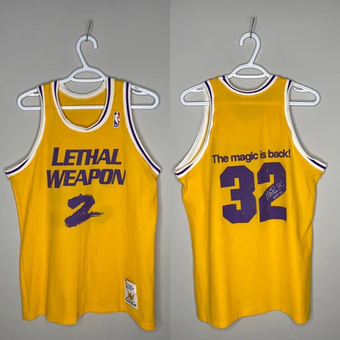 Vintage Magic Johnson Signed Lethal Weapon Promo Sand Knit Jersey RARE Lakers 32 Cover