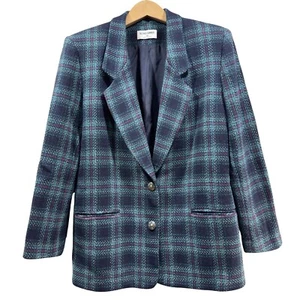 VINTAGE ALFRED DUNNER Women's Size 10 Wool Blend Plaid Lined Blazer Jacket Suit - Picture 1 of 12