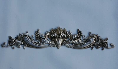 Ancien Fronton Ornement Bronze Argenté Epoque Art Nouveau - L 29,8cm - Photo 1/4