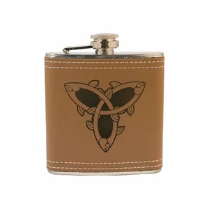 6oz Celtic Fish Knot Leather Flask - Picture 1 of 1