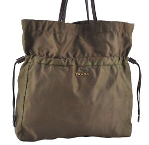 Authentic PRADA Nylon Leather Shoulder Tote Bag Purse Khaki Green J3958