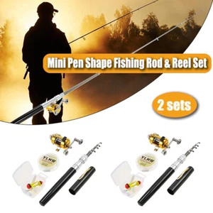 2 Sets Mini Fishing Rod Reel Combo Aluminum Alloy Fishing Rod And Fishing Reel - Picture 1 of 11