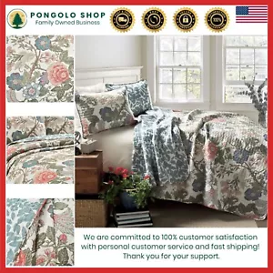 Sydney Reversible Cotton Quilt Set - 3 Piece Floral & Trellis Design Full/Queen - Picture 1 of 8