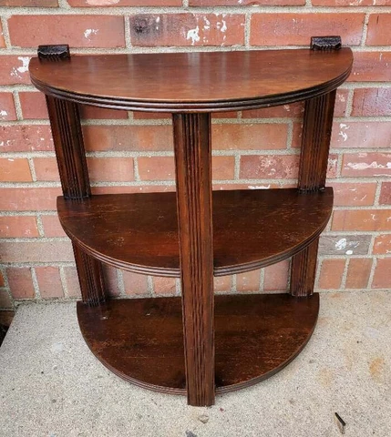 Vintage Walnut End Table Plant Fern Stand Half Moon Design 3 Tier #2 Cover