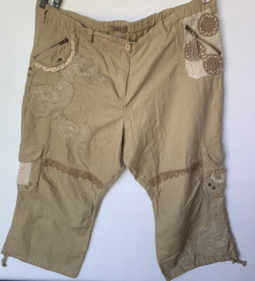 Woman's Pants/Capri Embroidered Boho Adjustable Waist Linen/Cotton France 3RO-1 - Image 1 of 4