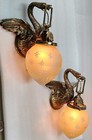 PAIR ANTIQUE VINTAGE ART DECO NOUVEAU BRASS SWAN WALL SCONCES FIXTURE LIGHT LAMP