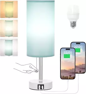 Nightstand Lamp with 3 Color Modes -Green Lamp for Bedroom with USB-C USB-A Char - Picture 1 of 12