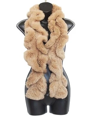 Bufanda YVES SALOMON Tejida Piel Conejo Volantes Beige Foto 1 de 3