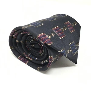 NEW Christian Dior Cravate Tie Black Red Blue Geometric 100% Silk Vintage USA - Picture 1 of 7